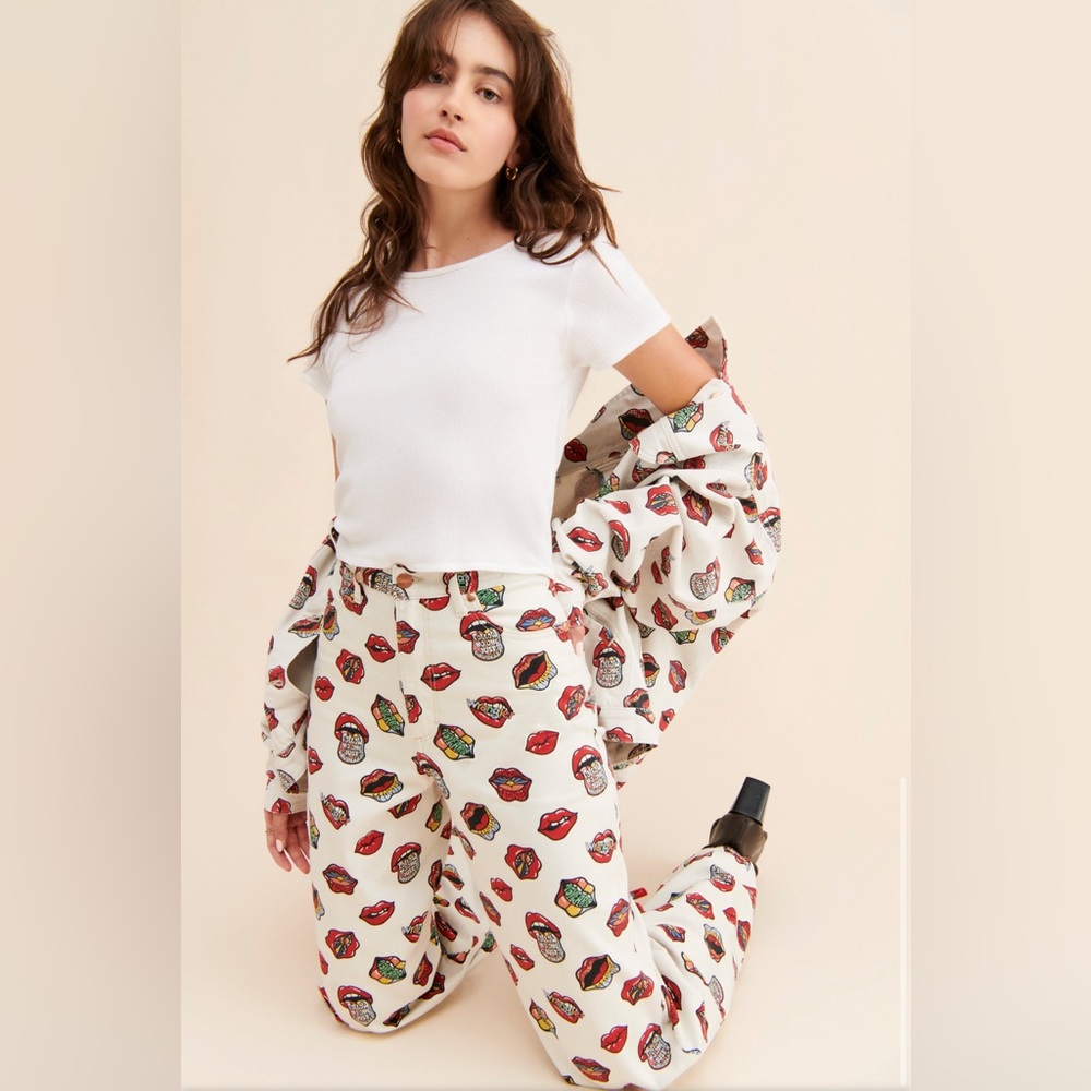 Free People White Jeans with Colorful Print - Picture 5 of 10